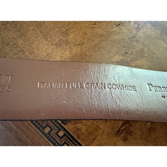 Perry Ellis Portfolio Men’s Size 34 / 85 Full Grain Cowhide Leather Brown Belt - Picture 5 of 7